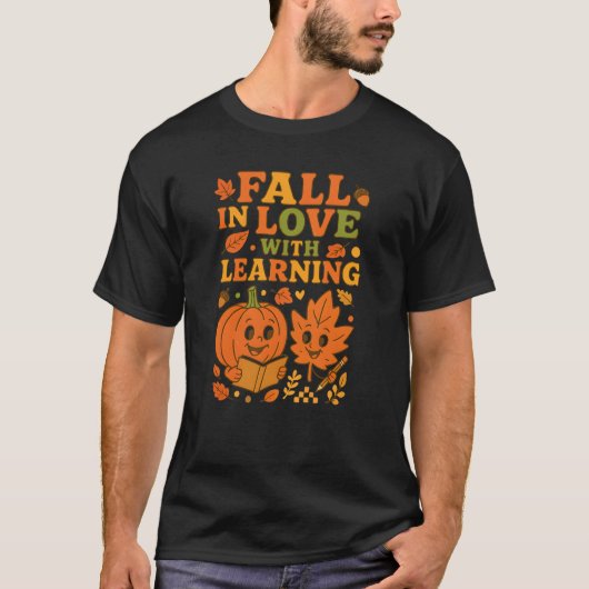 Fall in Love With Learning Retro Teacher Tシャツ (正面)