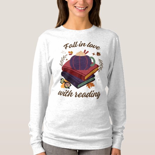 Fall In Love With Reading- Pumpkin - Autumn Leaves Tシャツ (正面)