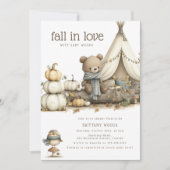 Fall In Love Woodland Bear Baby Shower 招待状 (正面)