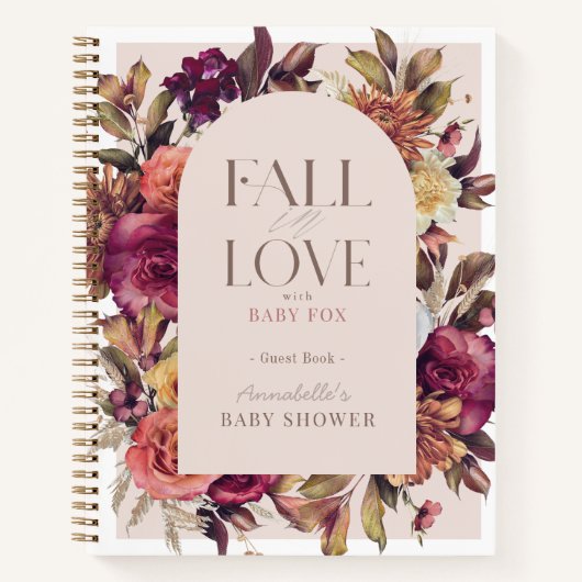 Fall in Love Wreath Pink Baby Shower Guest Book ノートブック (正面)