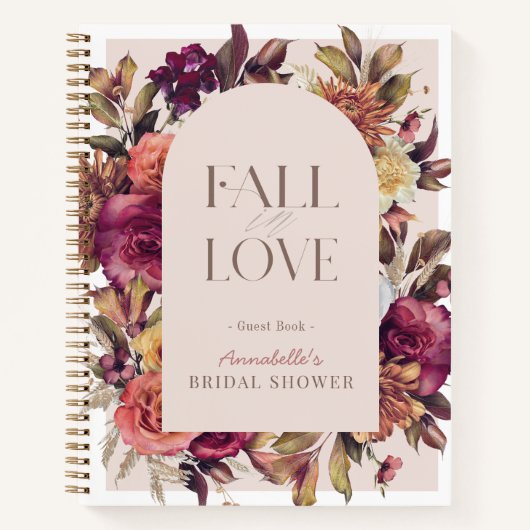 Fall in Love Wreath Pink Bridal Shower Guest Book ノートブック (正面)