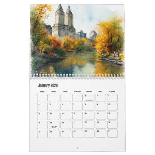 Fall in New York-USA Calendar カレンダー (1月 2026)