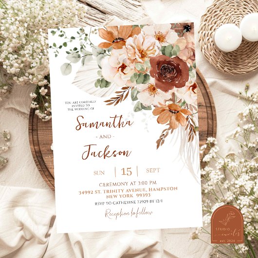 Fall Ivory Boho Wedding Invitation 招待状