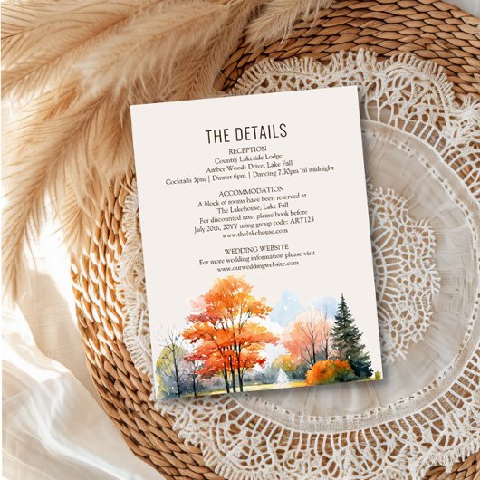 Fall Lake Wedding Details Watercolor Enclosure エンクロージャーカード