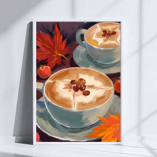 Fall Latte Date | 秋の珈琲の葉 水彩画 ポスター