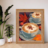Fall Latte Date | 秋の珈琲の葉 水彩画 ポスター