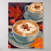 Fall Latte Date | 秋の珈琲の葉 水彩画 ポスター (正面)