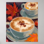 Fall Latte Date | 秋の珈琲の葉 水彩画 ポスター (正面)