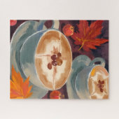 Fall Latte Date | Autumn Coffee Leaves Watercolor ジグソーパズル (横)