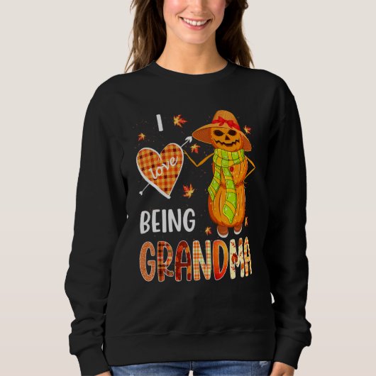 Fall Leaf Grandma Pumpkin Snowman Thanksgiving Aut スウェットシャツ (正面)