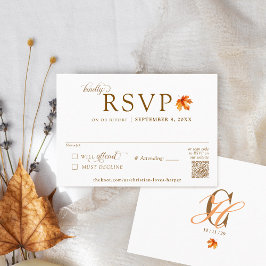 Fall Leaf Rustic Autumn Wedding QR Code RSVP エンクロージャーカード