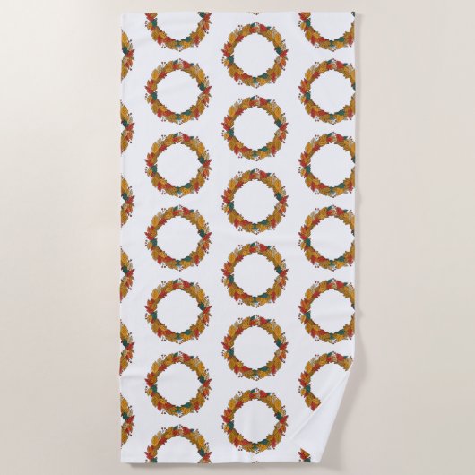 Fall Leaf Wreath Circle ビーチタオル (正面)