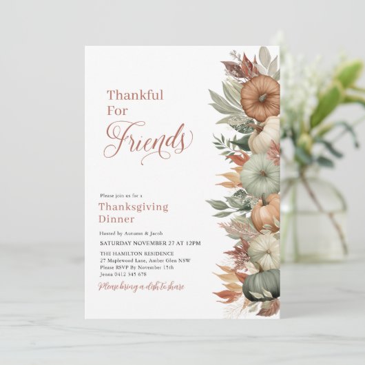 Fall Leave Thanksgiving Dinner Rustic Pumpkin  招待状 (スタンド正面)