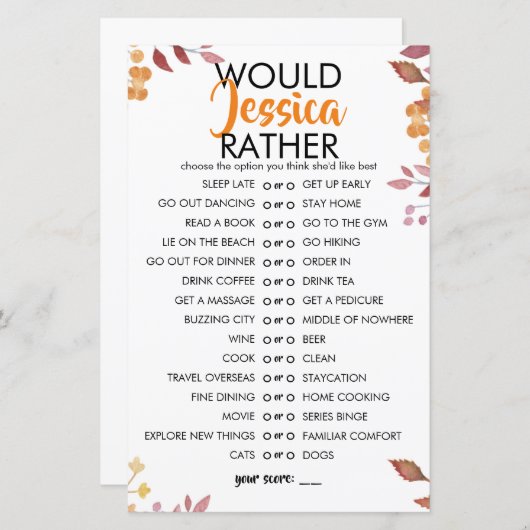 Fall Leaves Customisable Would She Rather Game (正面/裏面)