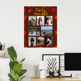 Fall Leaves Family Photo Collage Poster ポスター
