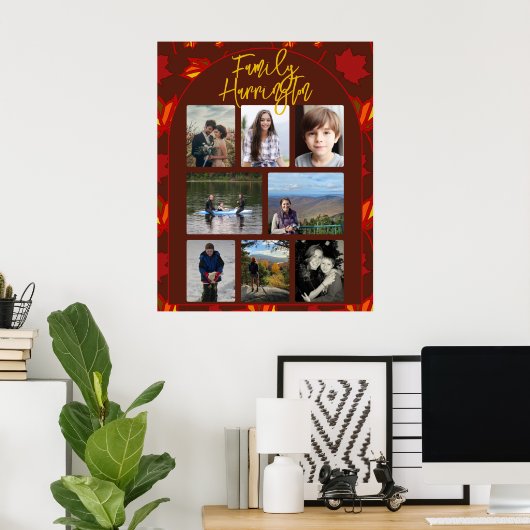 Fall Leaves Family Photo Collage Poster ポスター (ホームオフィス)