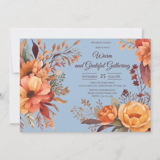 Fall Leaves Floral Thanksgiving Friendsgiving 招待状 (正面)