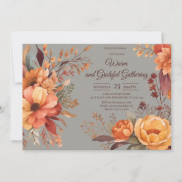 Fall Leaves Floral Thanksgiving Friendsgiving 招待状