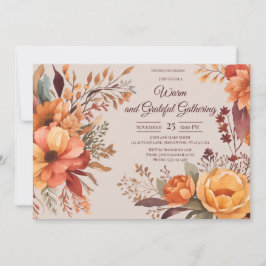 Fall Leaves Floral Thanksgiving Friendsgiving 招待状