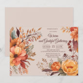 Fall Leaves Floral Thanksgiving Friendsgiving 招待状 (正面/裏面)