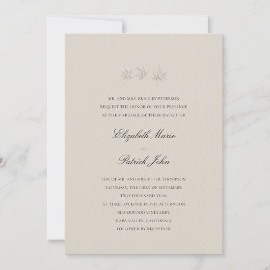 Fall Leaves Formal Modern Classic Wheat Wedding 招待状 (正面)