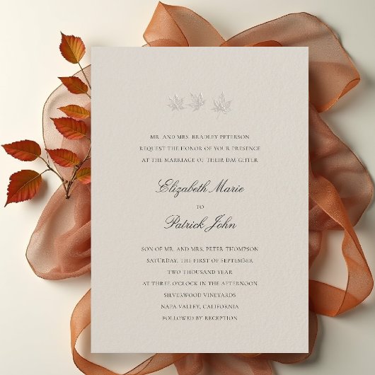 Fall Leaves Formal Modern Classic Wheat Wedding 招待状