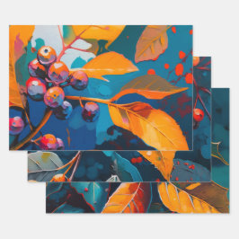 Fall leaves oil painted. Abstract autumn foliage ラッピングペーパーシート