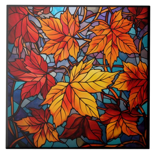 Fall leaves Stained Glass タイル (正面)