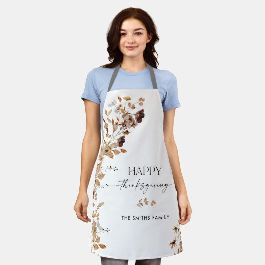 Fall Leaves Thanksgiving All-Over Print Apron エプロン (着用した状態)