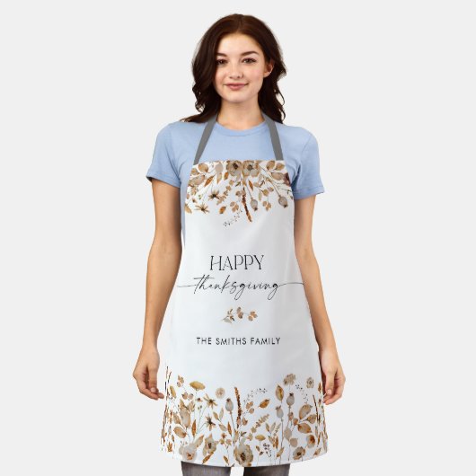 Fall Leaves Thanksgiving All-Over Print Apron エプロン (着用した状態)