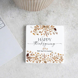 Fall Leaves Thanksgiving Dinner スクエアペーパーコースター