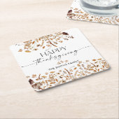 Fall Leaves Thanksgiving Dinner スクエアペーパーコースター (アングル)