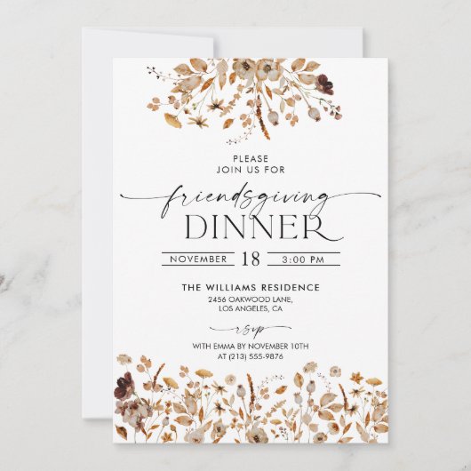 Fall Leaves Thanksgiving Dinner Invitation 招待状 (正面)