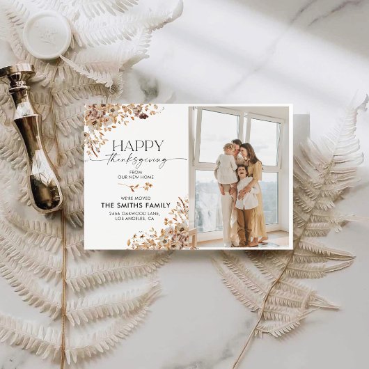 Fall Leaves Thanksgiving Flat Announcement Card 案内状