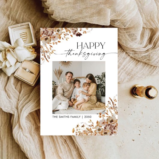 Fall Leaves Thanksgiving Flat Holiday Card シーズンカード