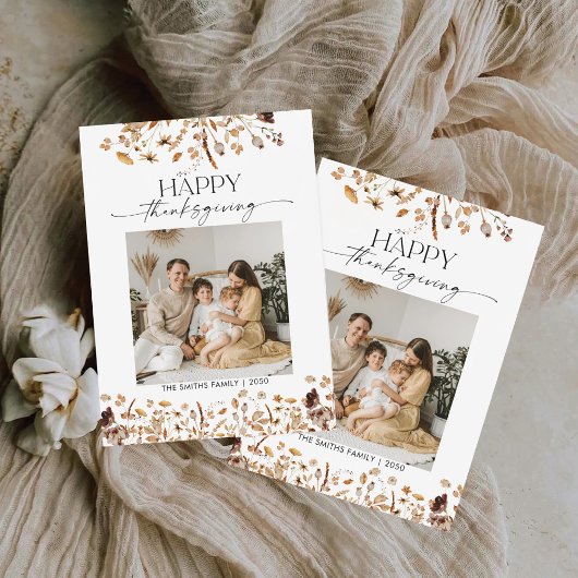 Fall Leaves Thanksgiving Flat Thank You Card サンキューカード