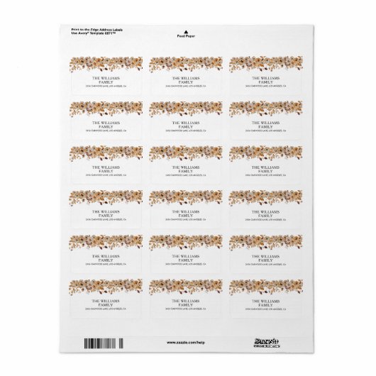 Fall Leaves Thanksgiving Return Address Label ラベル (フルシート)