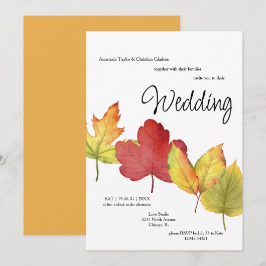Fall Leaves Wedding Invitation 招待状 (正面/裏面)