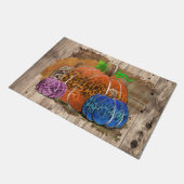 Fall Leopard Print Autumn Pumpkins On Plaid ドアマット (アングル)