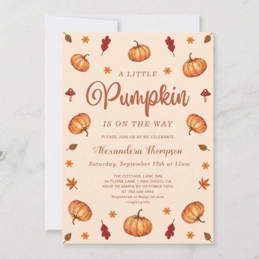 Fall Little Pumpkin ベビーシャワー | 性別不明 招待状 (正面)