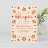 Fall Little Pumpkin ベビーシャワー | 性別不明 招待状 (スタンド正面)