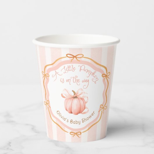 Fall Little Pumpkin Bow Floral Baby Shower 紙コップ (正面)