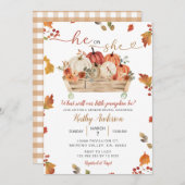 Fall Little Pumpkin Leaves He Or She Gender Reveal 招待状 (正面/裏面)