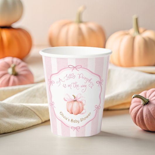 Fall Little Pumpkin Pink Bow Floral Baby Shower  紙コップ