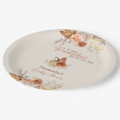 Fall Little Pumpkin Rustic Terracotta Baby Shower ペーパープレート (アングル)