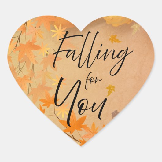 Fall Love Heart Sticker Parchment Leaves ハートシール (正面)