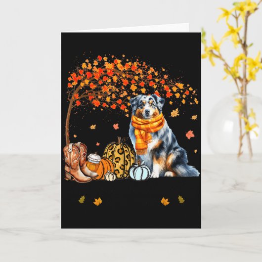 Fall Maple Tree Print Dog Lover Happy Thanksgiving カード (黄色い花)