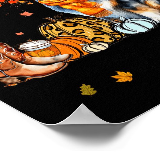 Fall Maple Tree Print Dog Lover Happy Thanksgiving ポスター (角)