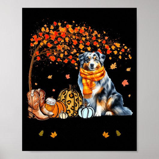 Fall Maple Tree Print Dog Lover Happy Thanksgiving ポスター (正面)