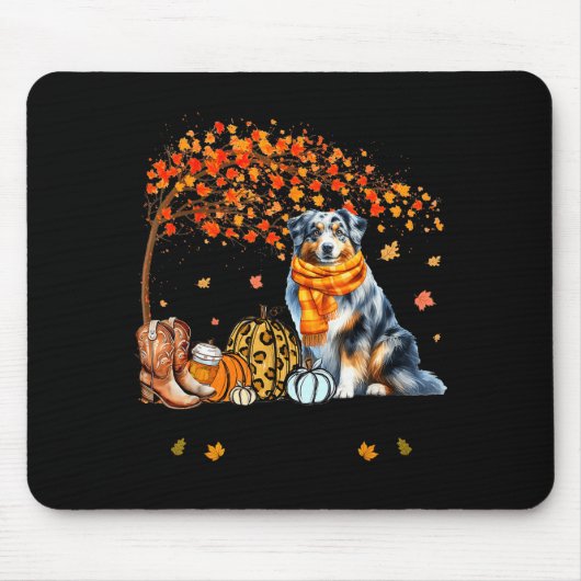 Fall Maple Tree Print Dog Lover Happy Thanksgiving マウスパッド (正面)